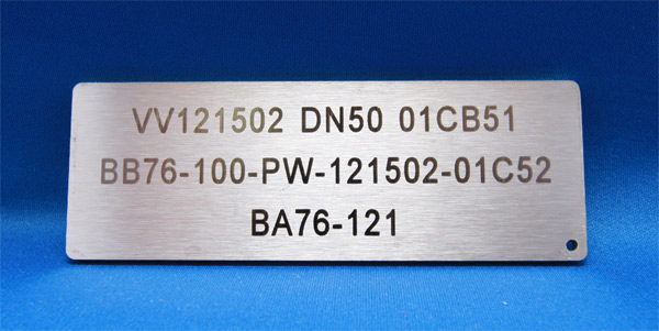 Laser engraved exterior grade stainless steel used in the mining industr